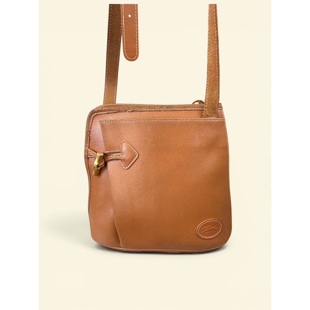 Longchamp RoseauCrossbody Bag Small Cognac Tan Vintage Bamboo Toggle Leather - Picture 2 of 14